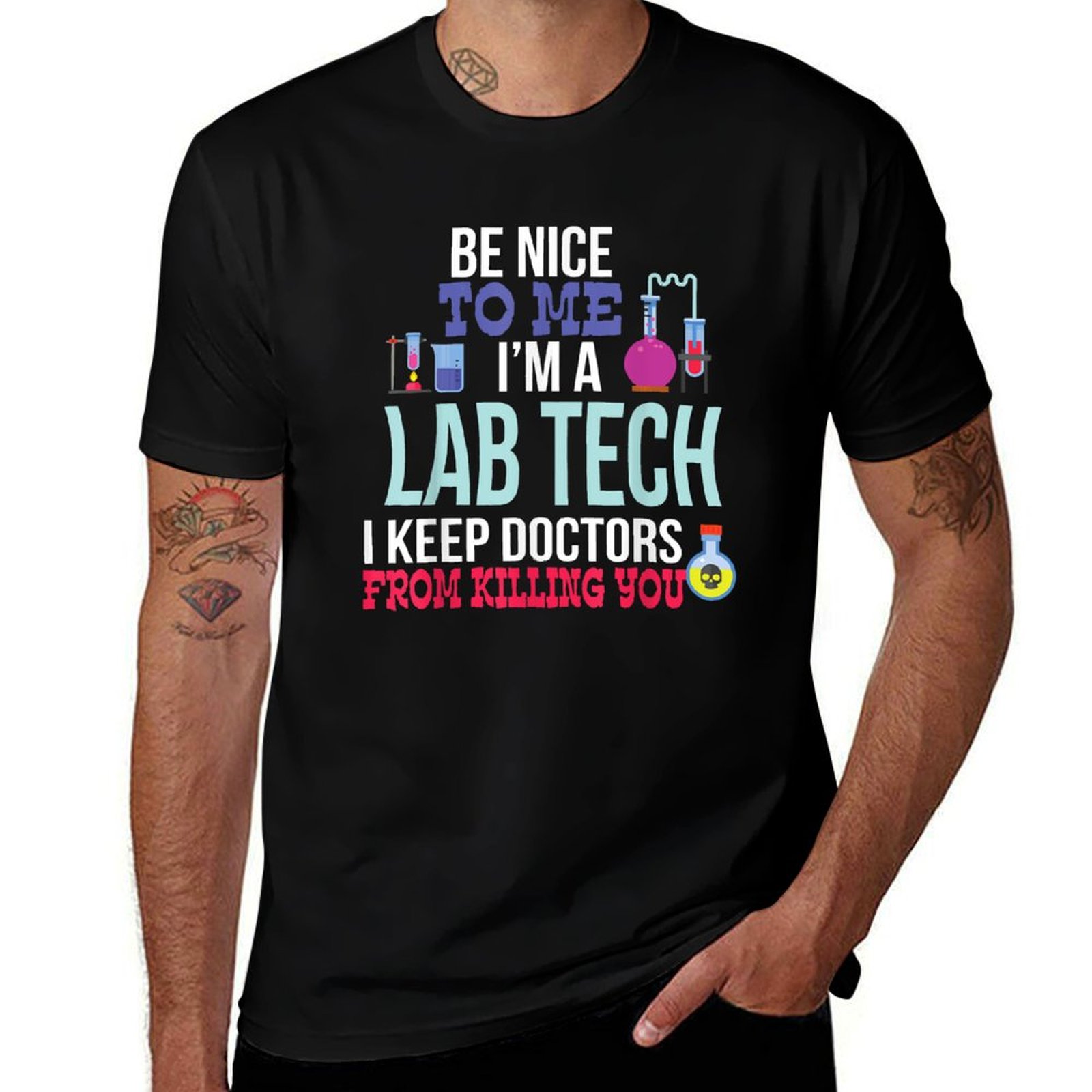 Medical Lab Technician - 面白い医療ラボ技術者Tシャツ、プラスサイズのベーシックコットンTシャツ